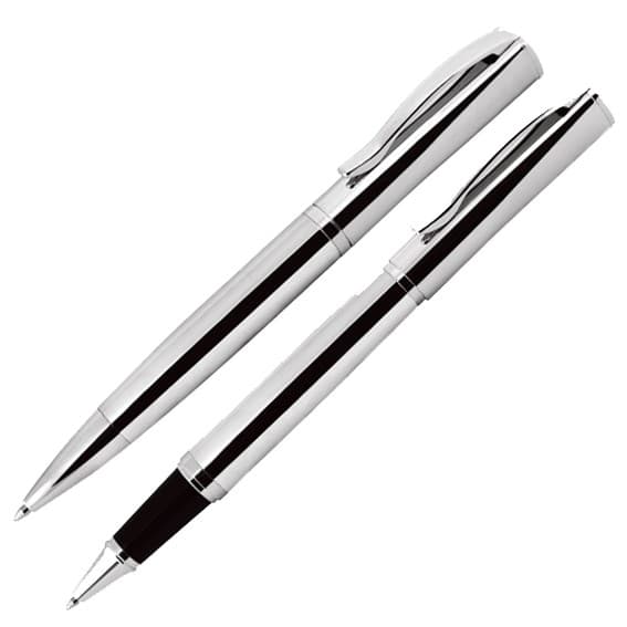 Custom Printed Facet Ballpoint & Rollerball Set - Chrome - in Chrome Box