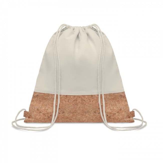 Custom Printed Cotton Drawstring Bag With Cork Details 160gr/m²