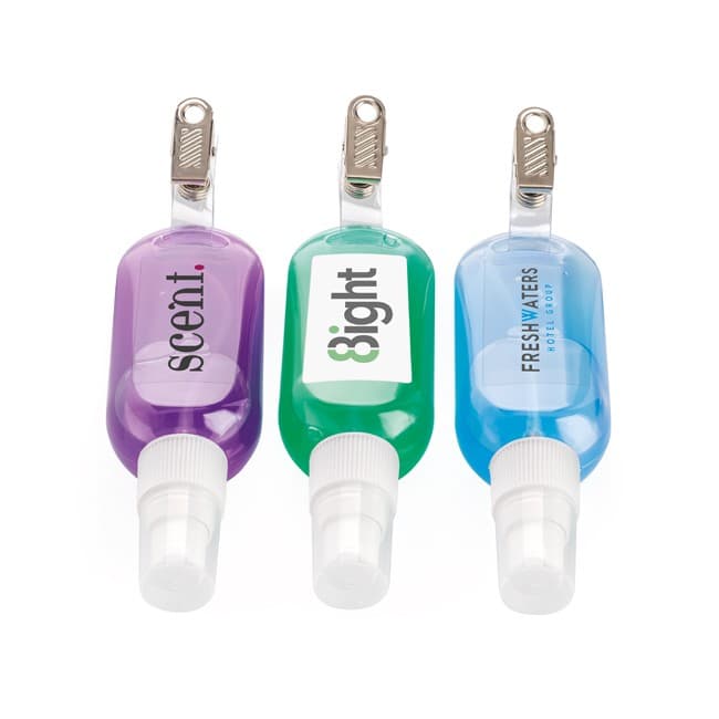 Custom Printed Alcohol Free Antibacterial Hand Sanitiser on a Clip 50ml