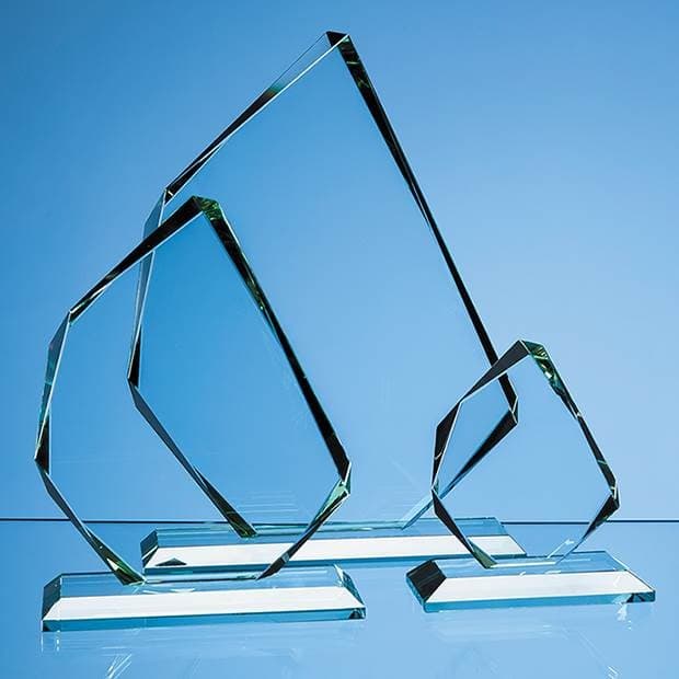 Custom Printed 18.5cm x 15.5cm x 15mm Jade Glass Facetted Ice Peak Award