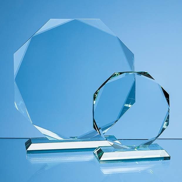 Custom Printed 19cm x 19cm x 15mm Jade Glass Facetted Octagon Award