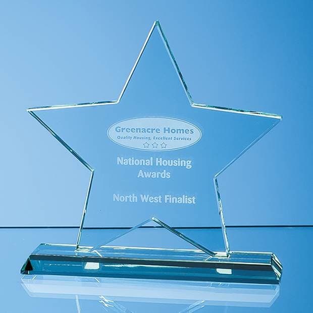 Custom Printed 10.5cm x 10.5cm x 12mm Mounted Jade Glass Star Award