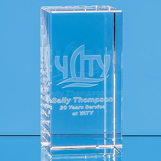 Custom Printed 12cm x 6cm x 6cm Optical Crystal Rectangle, H or V