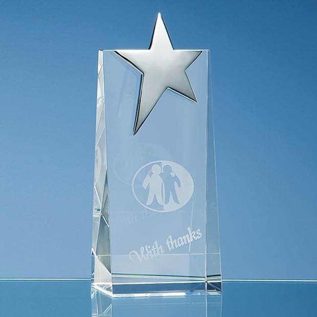 Custom Printed 17.5cm Optical Crystal Rectangle with Silver Star