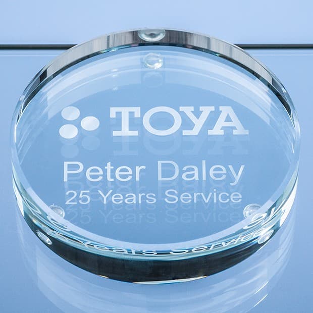 Custom Printed 9cm x 18mm Clear Glass Round Paperweight