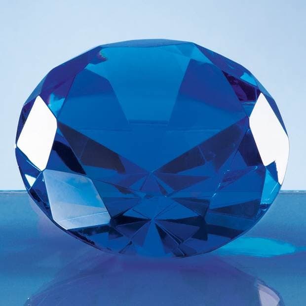 Custom Printed 8cm Optical Crystal Blue Diamond Paperweight