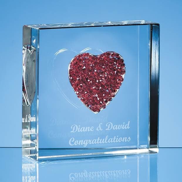 Custom Printed 7.5cm Red Diamante Heart Paperweight