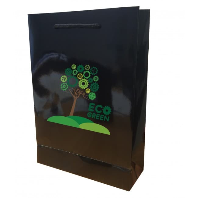 Custom Printed Walton A4 Gloss Laminated Black Paper Carrier Bag