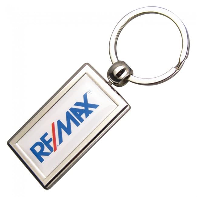 Custom Printed Rectangular Zinc Alloy Domed Keyrings