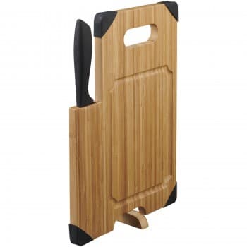 Bamboo cutting board with knife