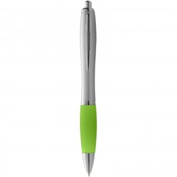 Nash ballpoint pen with silver barrel with coloured grip