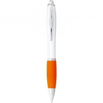 Nash ballpoint pen with white barrel and coloured grip