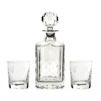 Cut Square Crystal Glass Decanter & 2 Tumblers