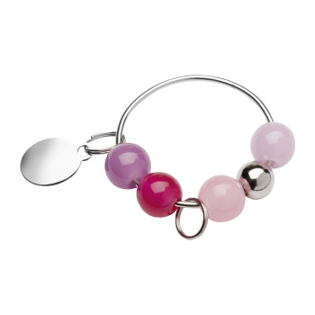 Magenta Beaded Metal Keyring