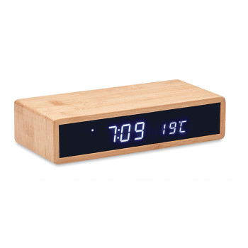 Wireless Charger & Clock In Bamboo 5W