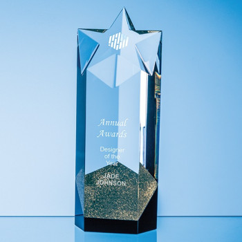 24cm Sparkling Gold Optical Crystal Star Column Award