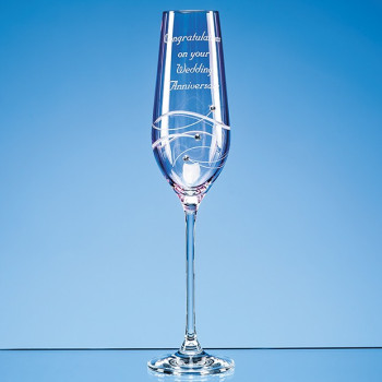 Single Pink Diamante Champagne Flute with Spiral Design Cutting