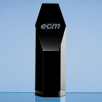 19cm Onyx Black Optical Crystal Hexagon Award