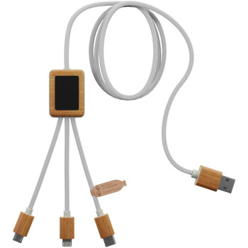 SCX.Design C39 3-In-1 RPET Light-Up Logo Charging Cable With Squared Bamboo Casing