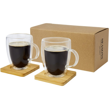 Manti 2-Piece Double-Wall Glass Cup With Bamboo Coaster 350ml