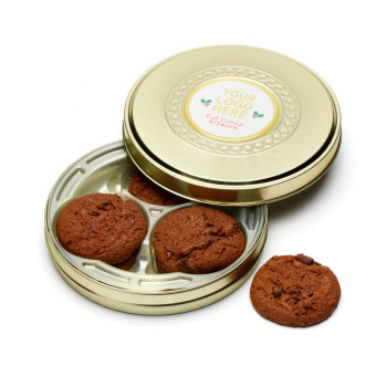 Shallow Gold Treat Tin Belgian Chocolate Cookies