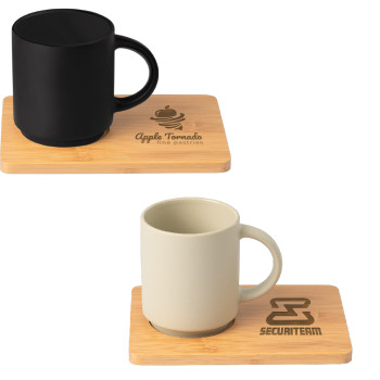 Café Duo Ceramic Mug & Bamboo Board Set 325ml