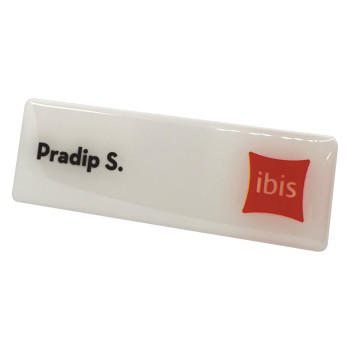 Recycled Plastic Name Badge 75x25mm Pin (Domed)