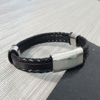 Mario Mens Black Triple Strap Leather Bracelet